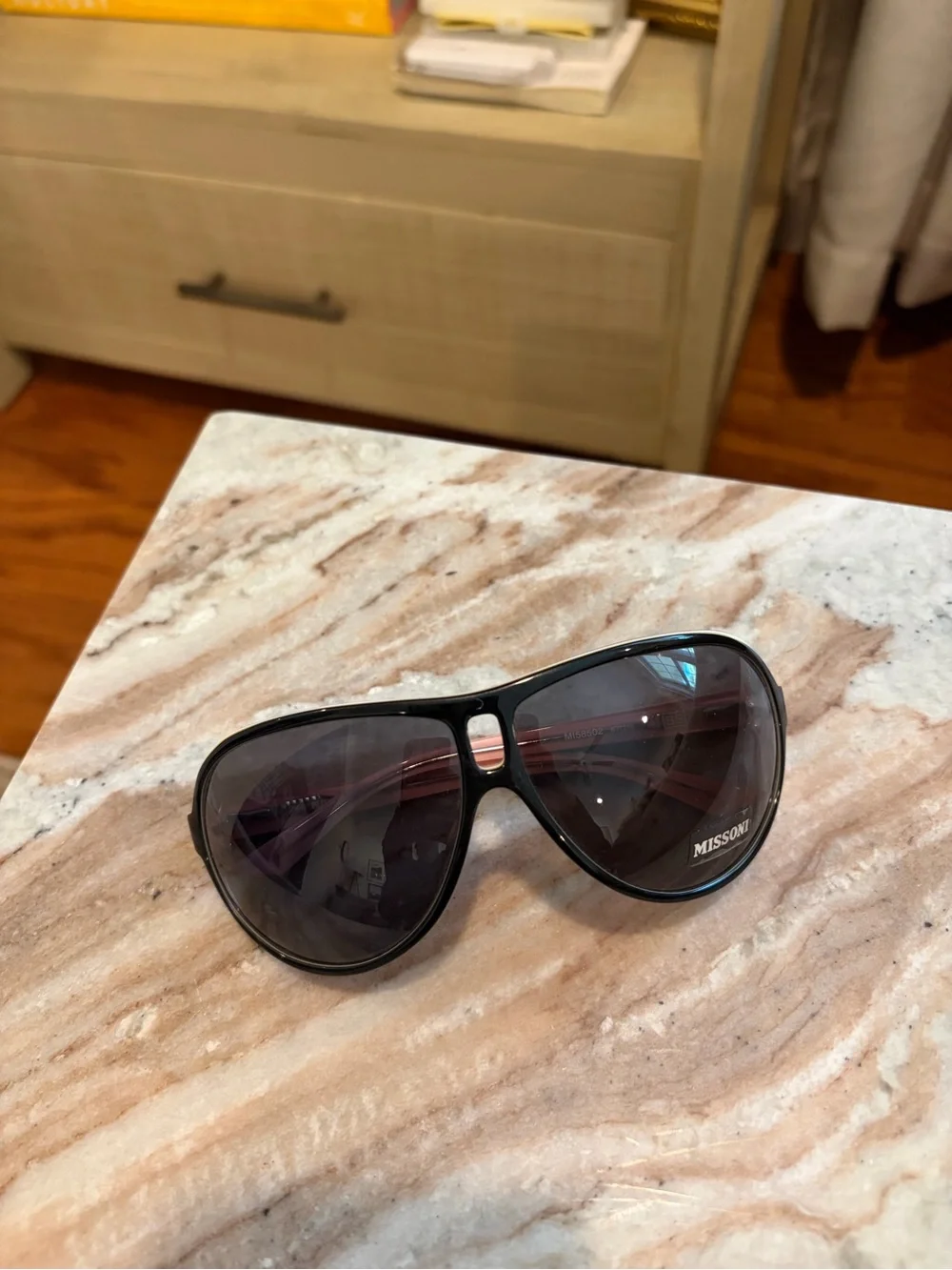 Missoni Pink Frame Sunglasses with Black Temples and Gold Logo